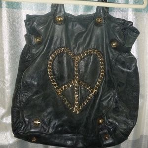 Betsey Johnson peace leather gold bag heart